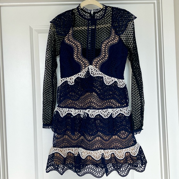 Self-Portrait Black and White Lace Mini Dress - Picture 2 of 10